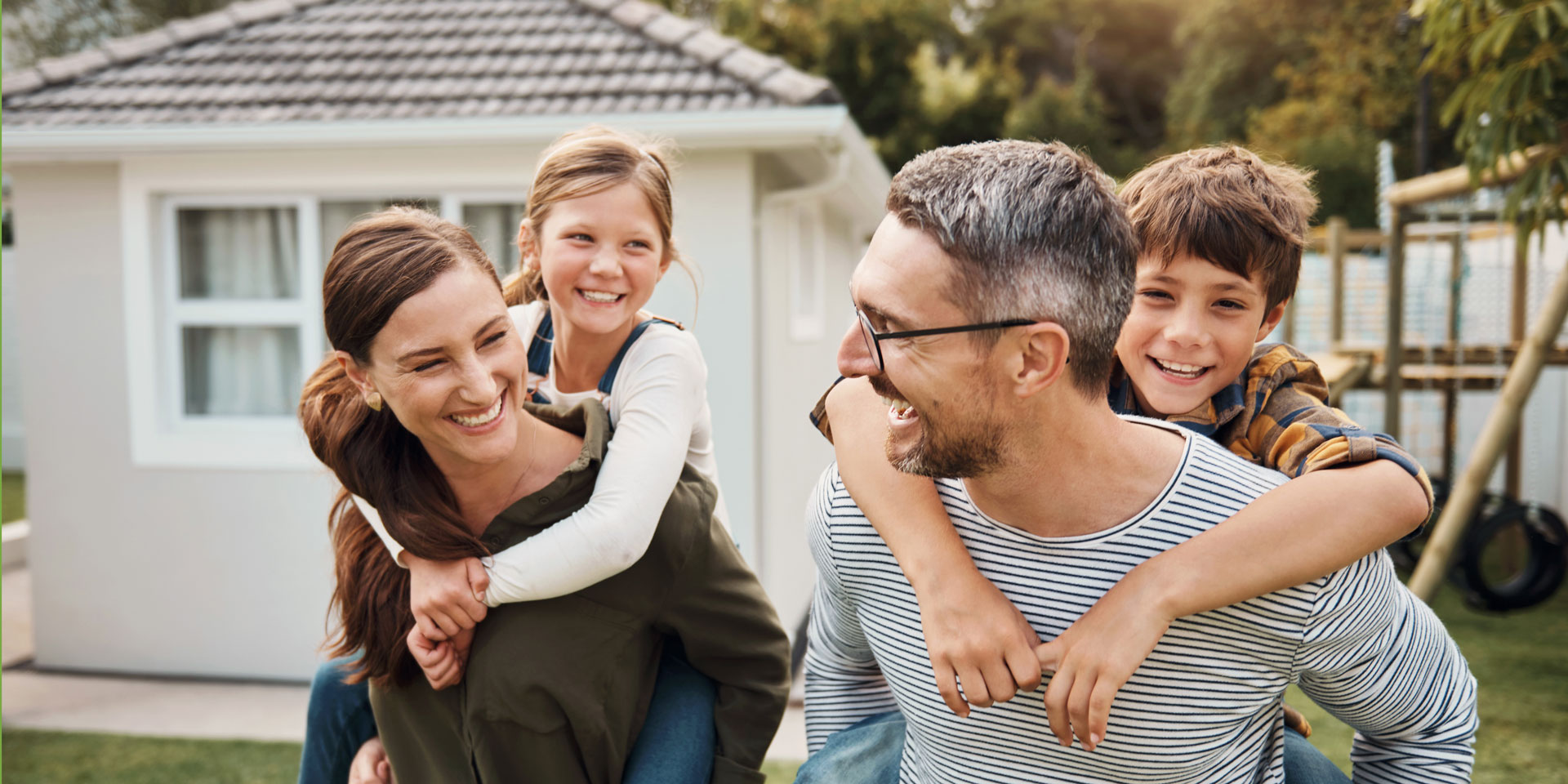 happy family in backyard
